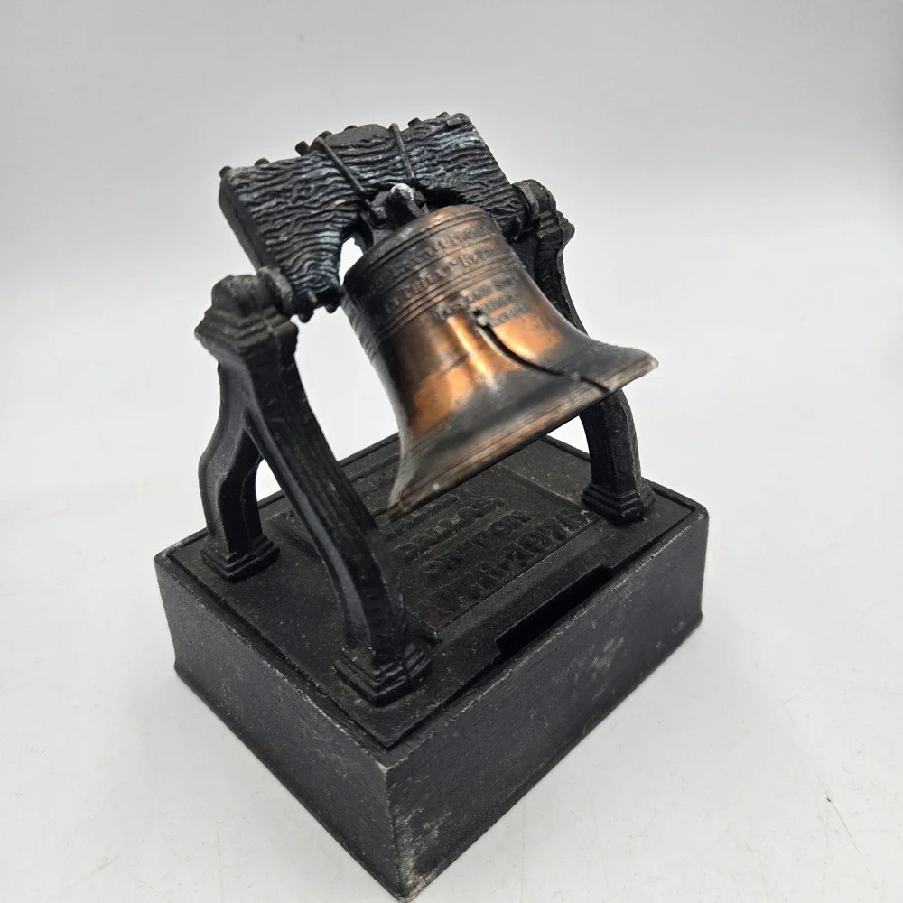 Vintage Liberty Bell Copper Iron Piggy Bank USA NO KEY Bank Of Willamette Oregon